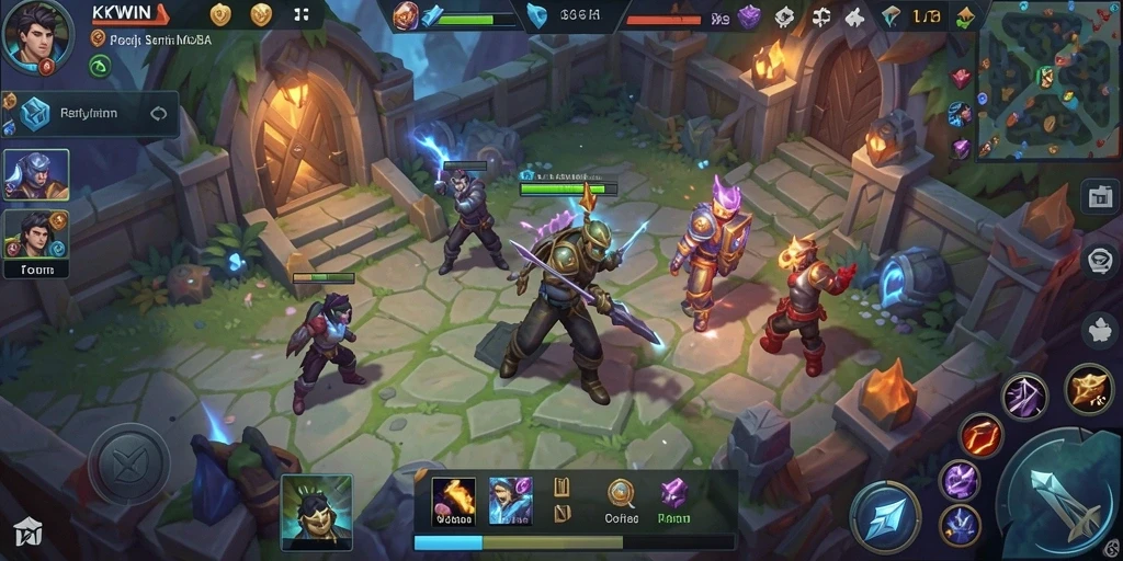 Screenshot gameplay KKWIN menunjukkan pertempuran seru antara pahlawan.