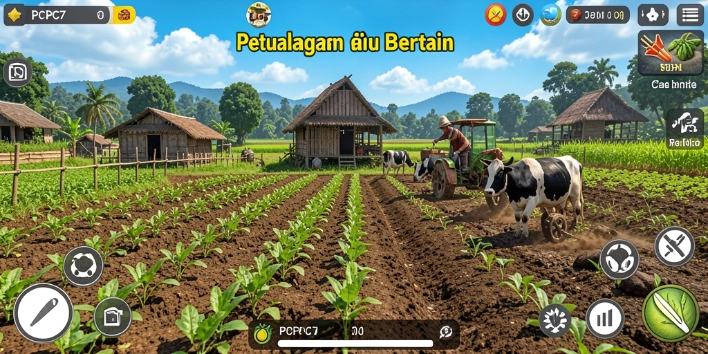 Tampilan gameplay PCPC7 yang menampilkan keseruan bertani.