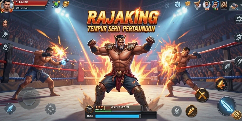 Tampilan gameplay RAJAKING dengan pertarungan yang intens.